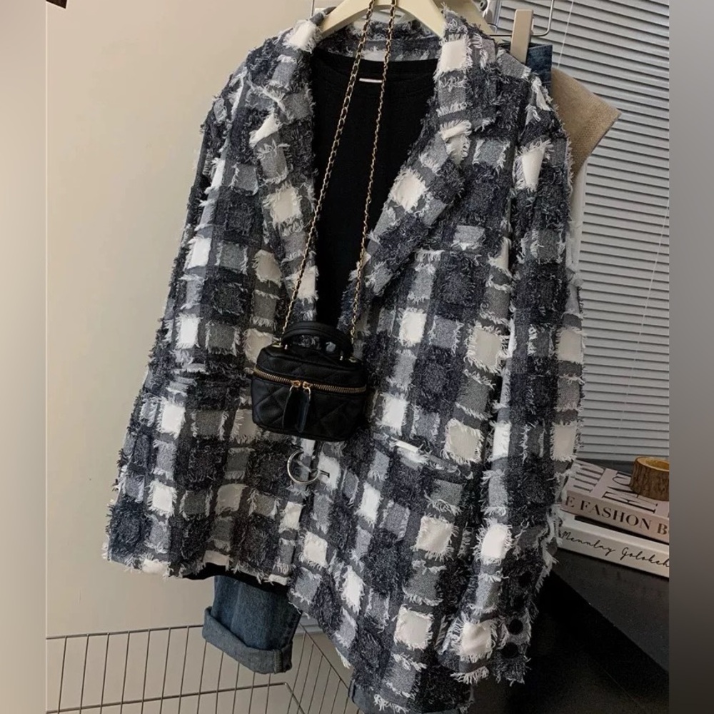 Designer Brans Korean Style Stylish Black and White Checkered Women's Coat